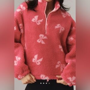 Beach Riot Pink Bows Sherpa Pullover